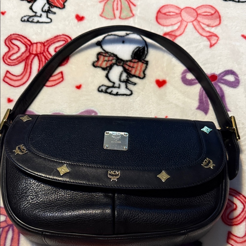 MCM Saddle Leather Flap Shoulder Bag Black preowned